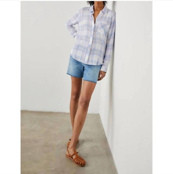 RAILS Plaid Brady in White Periwinkle Peach Size Large - Picture 3 of 9